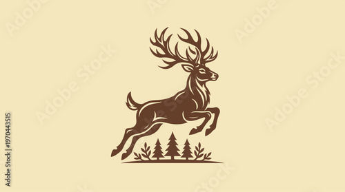 Majestic Deer Leaping Over Trees in a Natural Setting.