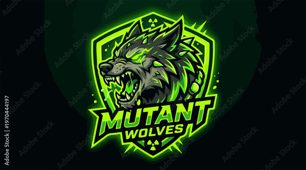 Fototapeta premium Mutant Wolves Logo - A Fierce and Glowing Wolf Emblem.