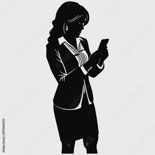employee checking phone silhouette illustration for office work business and corporate design