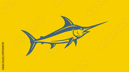 Striking illustration of a swordfish on a vibrant yellow background.