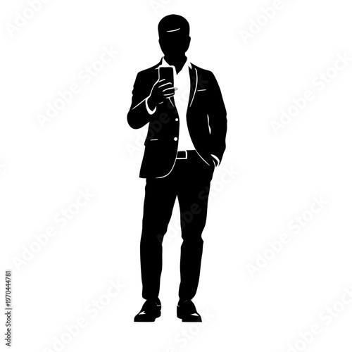 employee checking phone silhouette illustration for office work business and corporate design