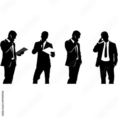corporate businessman silhouettes set for business problem solving and executive decision making concepts