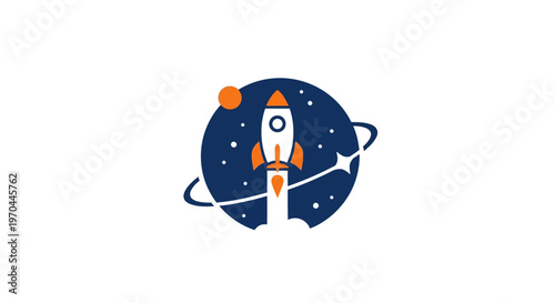 Rocket Launching into Space with Planets and Stars.