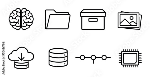 Storage and technology icons arranged on gray gradient background