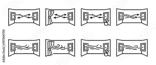 Window icons showing airflow patterns in interior openings