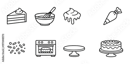 Cake and baking icons highlighted on dark gradient background