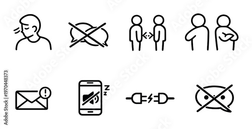 Health and communication restriction icons on dark background