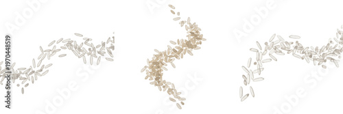 Fotografía Raw basmati rice grains falling and splashing on white background