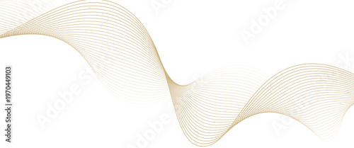 Luxury abstract gold wavy line pattern (guilloche curves) with copy space. Elegant golden color smooth gradient on white background. Premium vector striped texture for banner, business backdrop.