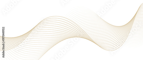 Luxury abstract gold wavy line pattern (guilloche curves) with copy space. Elegant golden color smooth gradient on white background. Premium vector striped texture for banner, business backdrop.