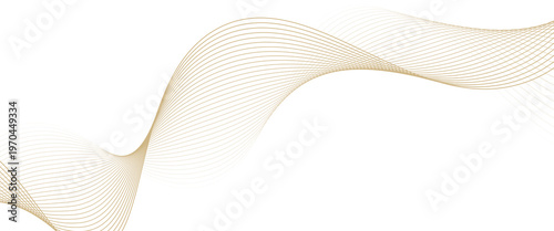 Luxury abstract gold wavy line pattern (guilloche curves) with copy space. Elegant golden color smooth gradient on white background. Premium vector striped texture for banner, business backdrop.