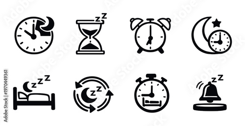 Night time and sleep icons depicting alarms and timers