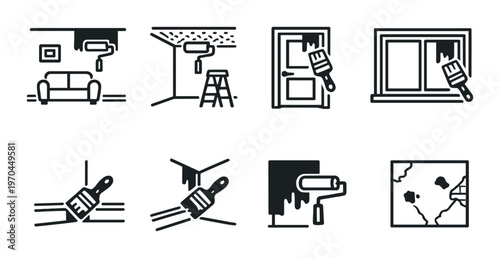 Icons showing painting tasks for interior walls and surfaces