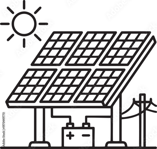 Solar panel system with battery and power grid connection