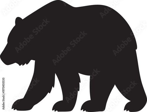 Silhouette of a grizzly bear walking with a black silhouette of a grizzly bear is shown walking, viewed from the side, united states