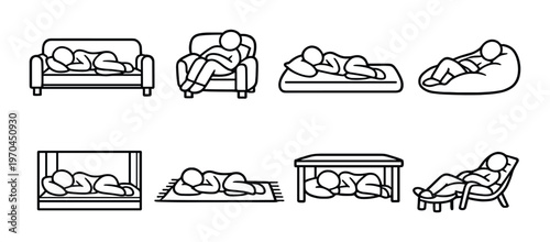 People sleeping on sofa chair mattress and indoor furniture