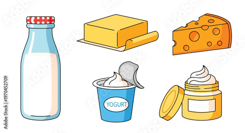 Dairy Products Collection: Milk, Butter, Cheese, Yogurt, Cream