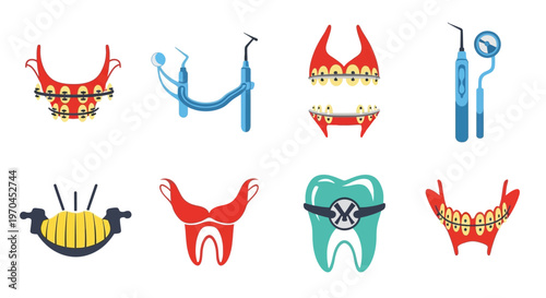 Dental Braces and Tools Collection: Orthodontic Treatment & Oral Hygiene