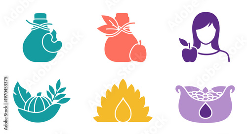 Healthy Lifestyle Icons: Organic Food, Wellness, Beauty, and Nature