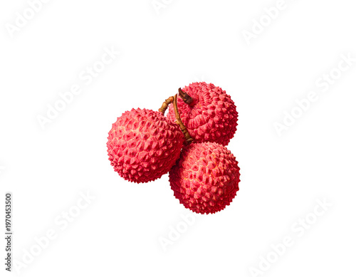 Three bright red fruits with textured skin