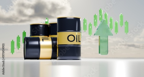Fluctuations in oil prices, inflation, a green growth chart, an upward trend.