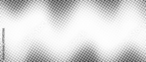 Wavy halftone grunge gradient texture. Pixelated noisy wave pattern background. Black dotted grain grit wallpaper. Rasterized pixelated anime or manga backdrop. Vector fading sand dots comic frame