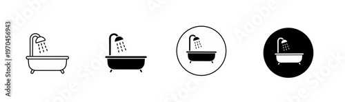 Vector illustration of bathtub and shower icon set