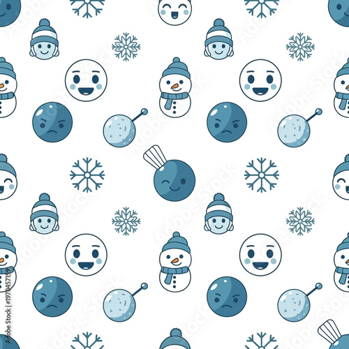 Cute Winter Snowman Emoji Snowflake Pattern.