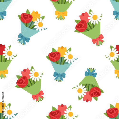 Seamless Pattern of Assorted Flower Bouquets.