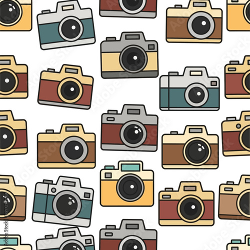 Retro Camera Pattern Seamless Vintage Photography Motif.