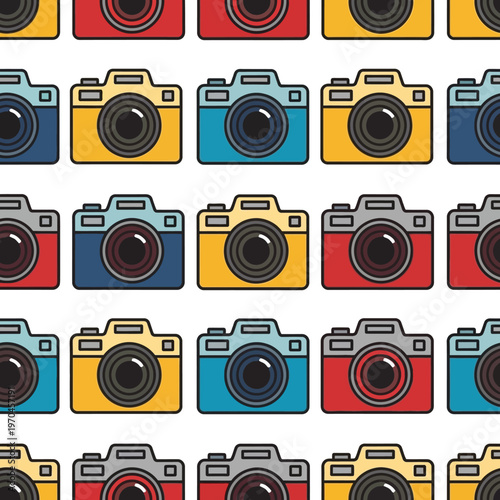 Retro Camera Pattern Seamless Repeating Design.