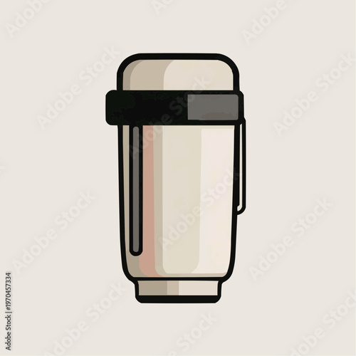 Flat vector illustration of a portable thermos bottle, perfect for outdoor activity promotions, travel blogs, or camping gear advertisements.