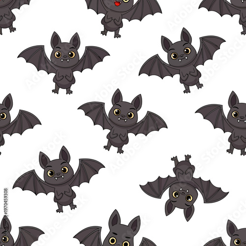 Cute Cartoon Bats Flying Seamless Pattern.