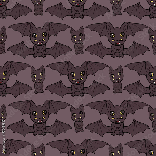 Cute Cartoon Bat Characters Seamless Pattern.