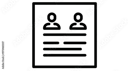 User Profiles Document Icon. Outline of two people over text. Represents team, group, contact information, or resume file.