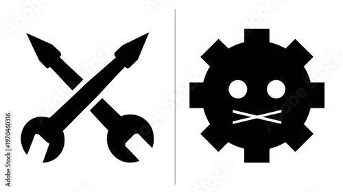 Crossed Wrenches and Muted Gear Icon Set for Technical Issues, System Errors, Repair, and Settings