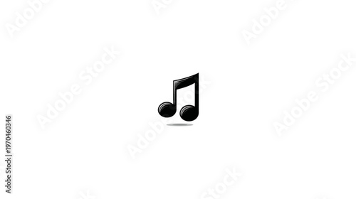 Shiny Black Musical Eighth Note on White Background - Symbol for Music, Sound, Melody, Rhythm, and Audio Concepts