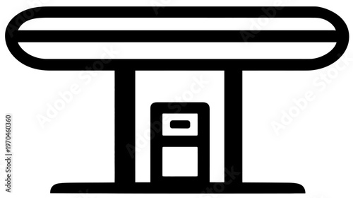 Black and White Gas Station Icon. Outline Vector Symbol of a Fuel Pump and Service Station Canopy for Transport and Travel.