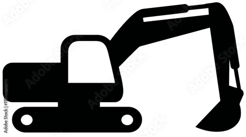 Excavator silhouette icon vector for heavy construction, earthmoving, and industrial equipment design.