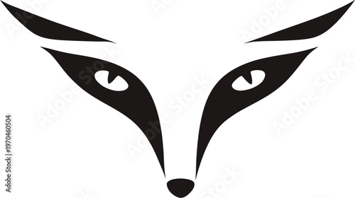 Stylized black and white fox face illustration. Geometric minimalist animal head vector icon design for wildlife themes.