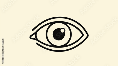 Minimalist line art eye icon on a light background. Simple graphic illustration representing vision, sight, observation, and focus.