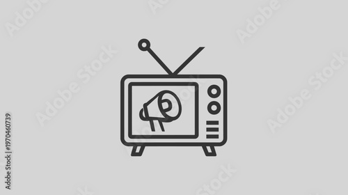 Retro TV with Megaphone Icon. Old Television Screen Showing Speaker for Broadcast Media, Public Announcement, Marketing & Advertising