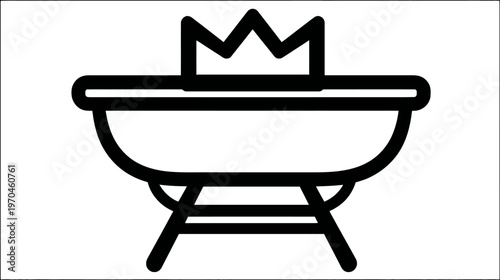 Barbecue Grill with Flames Icon - Outline Drawing of a BBQ for Outdoor Cooking, Summer Party, Grilling Food Graphic Element