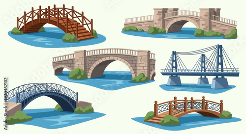 Assorted bridge collection with arch suspension and wooden designs