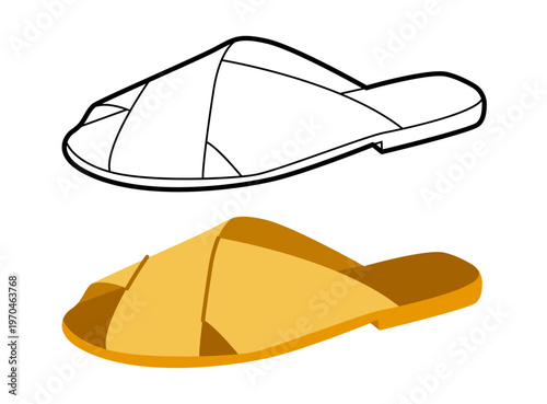 Canvas Print Yellow slide sandal shoe women flat plus line set