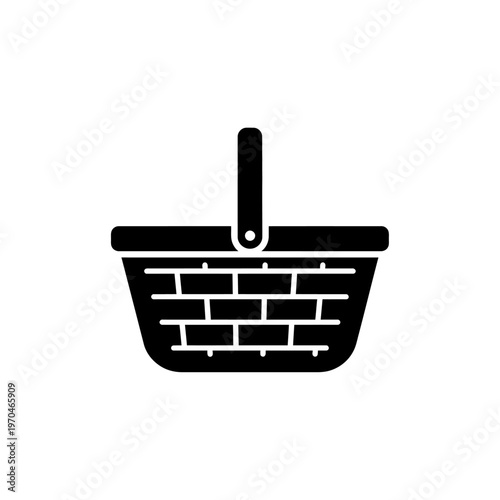 Minimalist black silhouette icon of a versatile carrying basket, symbolizing organization, shopping, and leisurely transport of goods, perfect for various design applications
