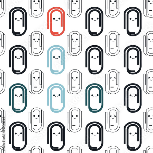 Cute Paperclip Characters with Happy Faces Pattern.