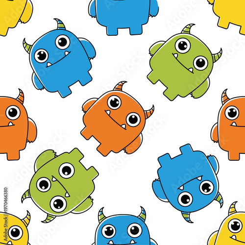 Seamless pattern of cute colorful cartoon monsters.