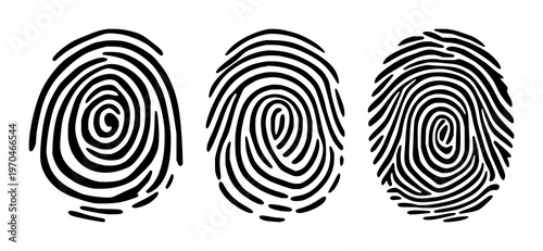 Fingerprint scan loop icon set with solid black design on white background featuring biometric, fingerprint, scan loop with line art and simple