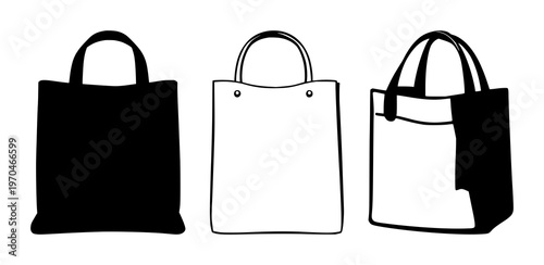 Reusable canvas grocery bag set with solid black icon on white background featuring eco friendly, reusable, canvas, grocery bag, sustainable practices with packaging and environmental